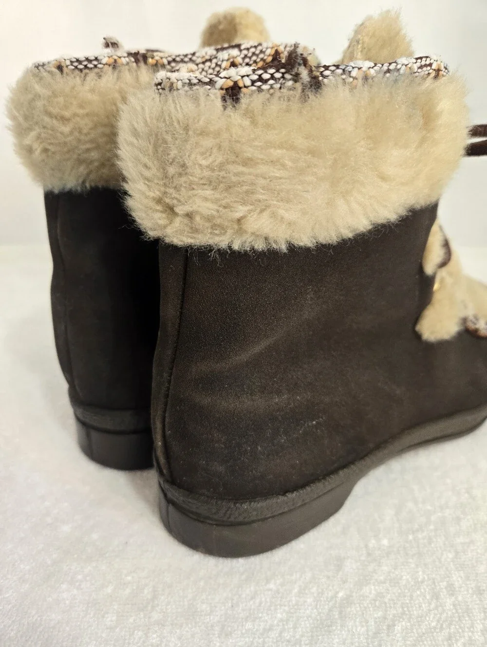 Vintage 70s Snowland Boots Women’s 9 Brown Faux Fur Lace Up Après Ski